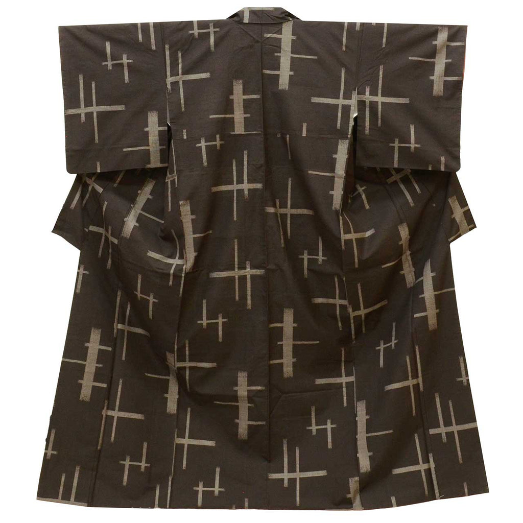 Vintage Japanese Kimono | Tsumugi | Brown Silk | Geometric Pattern | Size L | Sustainable | uu1780b