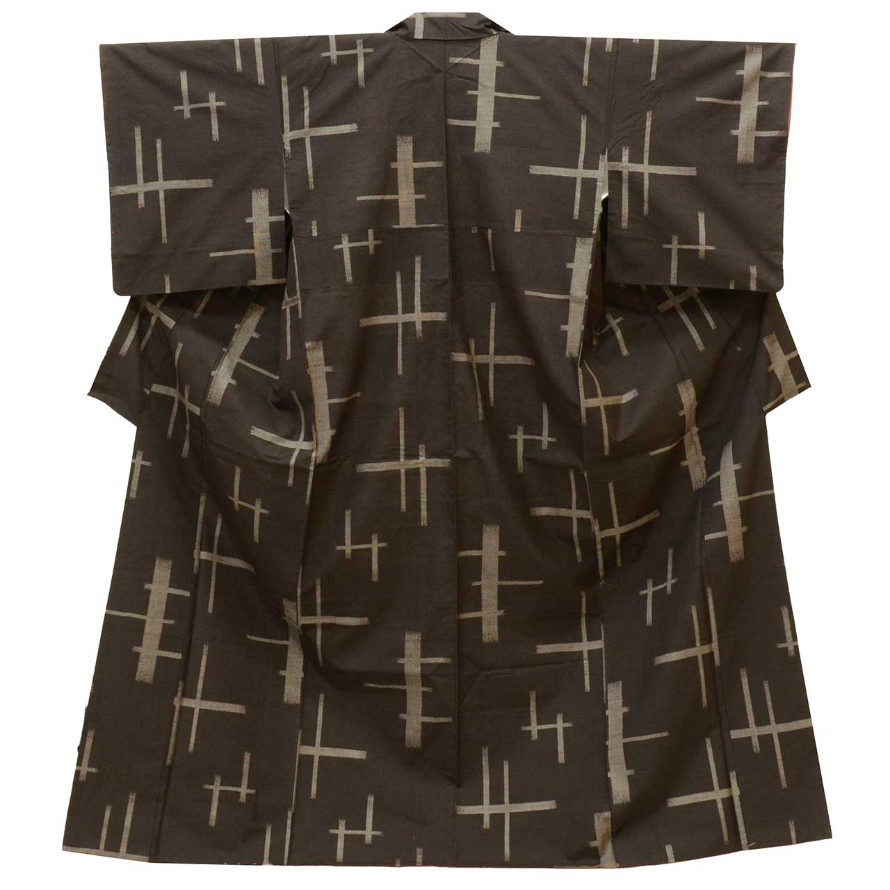 Vintage Japanese Kimono | Tsumugi | Brown Silk | Geometric Pattern | Size L | Sustainable | uu1780b
