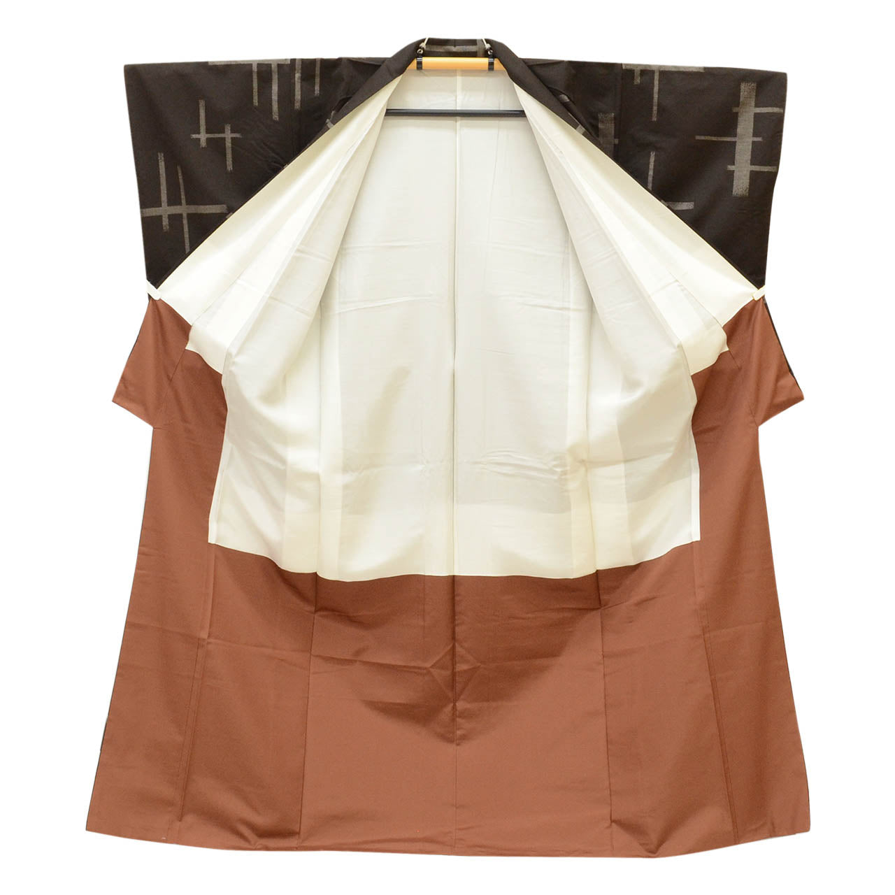 Vintage Japanese Kimono | Tsumugi | Brown Silk | Geometric Pattern | Size L | Sustainable | uu1780b