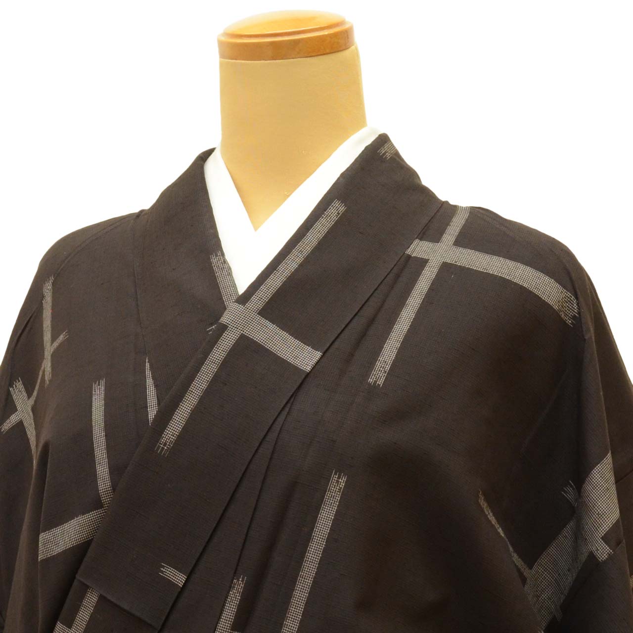 Vintage Japanese Kimono | Tsumugi | Brown Silk | Geometric Pattern | Size L | Sustainable | uu1780b