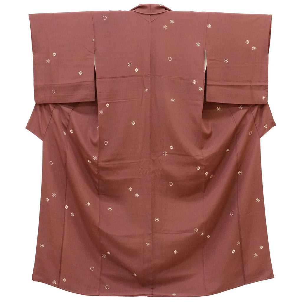 [Used] Recycled Kimono, Komon style, Pure Silk, Size M, Good Condition, Length 158.3cm (62.3in), Sleeve Length 64.3cm (25.3in), Lined, Ready-made, Brown with Snowflake Pattern, Reused uu1789b 