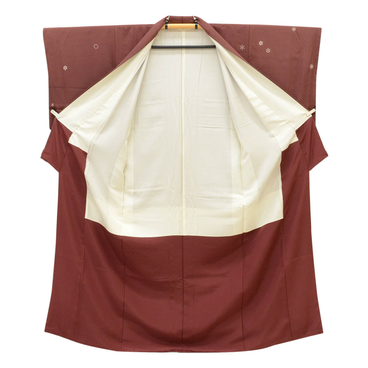 [Used] Recycled Kimono, Komon style, Pure Silk, Size M, Good Condition, Length 158.3cm (62.3in), Sleeve Length 64.3cm (25.3in), Lined, Ready-made, Brown with Snowflake Pattern, Reused uu1789b 