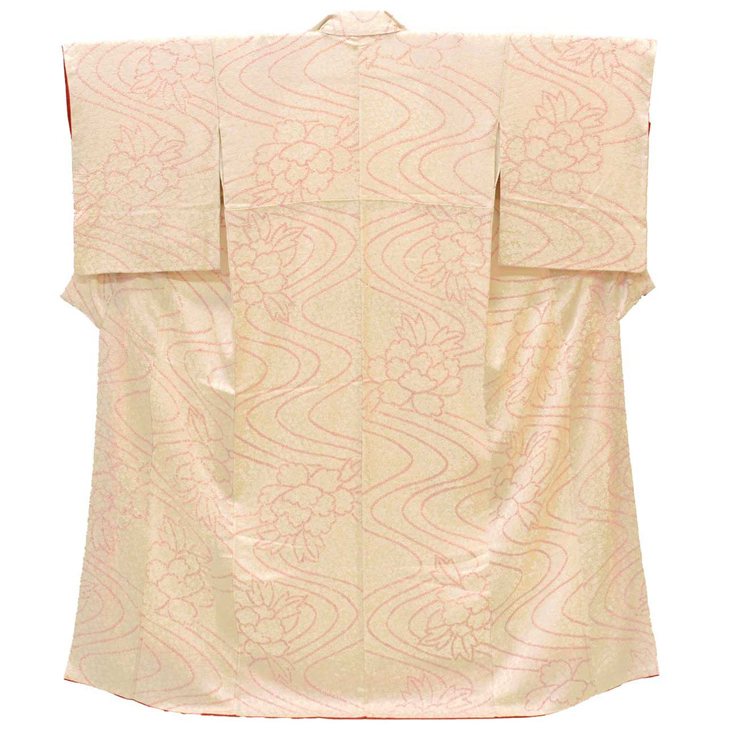 [Used] Recycled Kimono, Komon style, Pure Silk, Size M, Good Condition, Length 159.5cm (62.8in), Sleeve Length 65.5cm (25.8in), Lined, Ready-made, Shibori (tie-dye) pattern, White, Floral, Reused, uu1795b 
