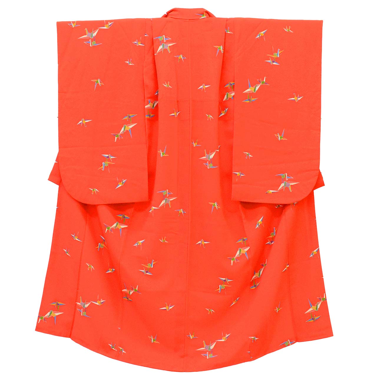 [Used] Recycled Kimono, Girls' Kimono, Single Item, Pure Silk, Ready-made, Sleeve Length 51.0cm (20.1in), Body Length 136.5cm (53.7in), Red, Crane Pattern, uu1796b 