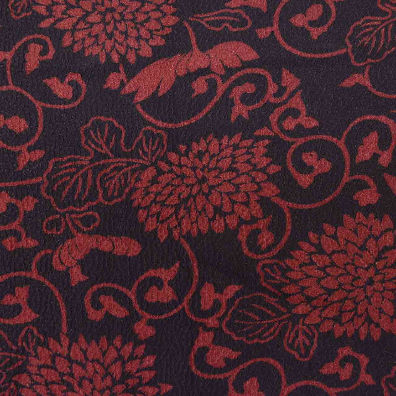 [Used] Long Haori (short jacket), pure silk, recycled haori, sleeve length 63.0cm (24.8in), body length 9.0cm (3.5in), navy blue, floral arabesque pattern, antique style, with haori cord uu1820b 