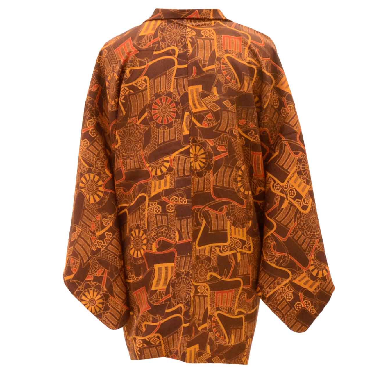 [Used] Silk Haori (short jacket), Recycled Haori, Sleeve length 64.0cm (25.2in), Body length 76.5cm (30.1in), Brown, Imperial carriage pattern, Excellent condition, Comes with haori cord uu1823b 
