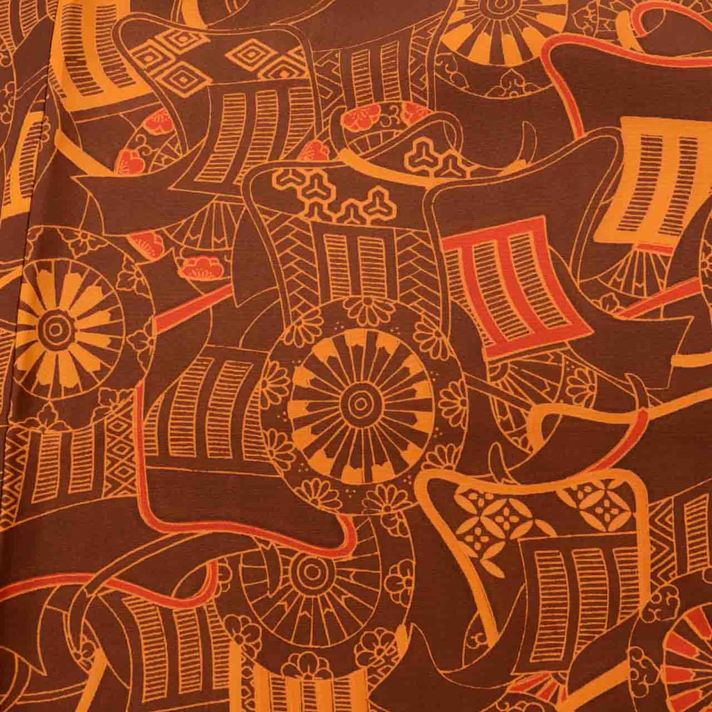 [Used] Silk Haori (short jacket), Recycled Haori, Sleeve length 64.0cm (25.2in), Body length 76.5cm (30.1in), Brown, Imperial carriage pattern, Excellent condition, Comes with haori cord uu1823b 