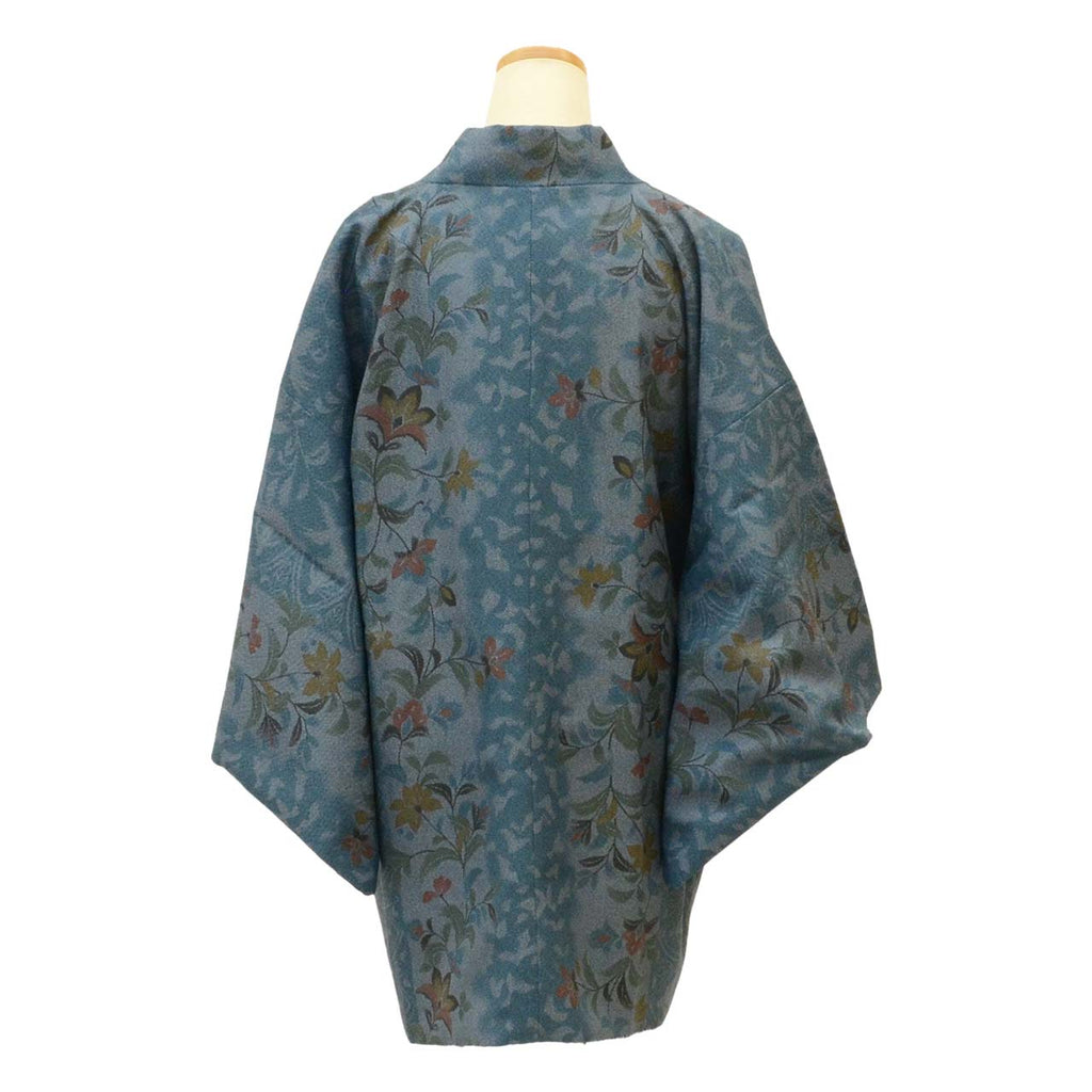 Vintage Japanese Kimono | Michiyuki Coat | Gray Blue Synthetic | Floral | Reversible | Washable | Excellent | Sustainable | uu1827b