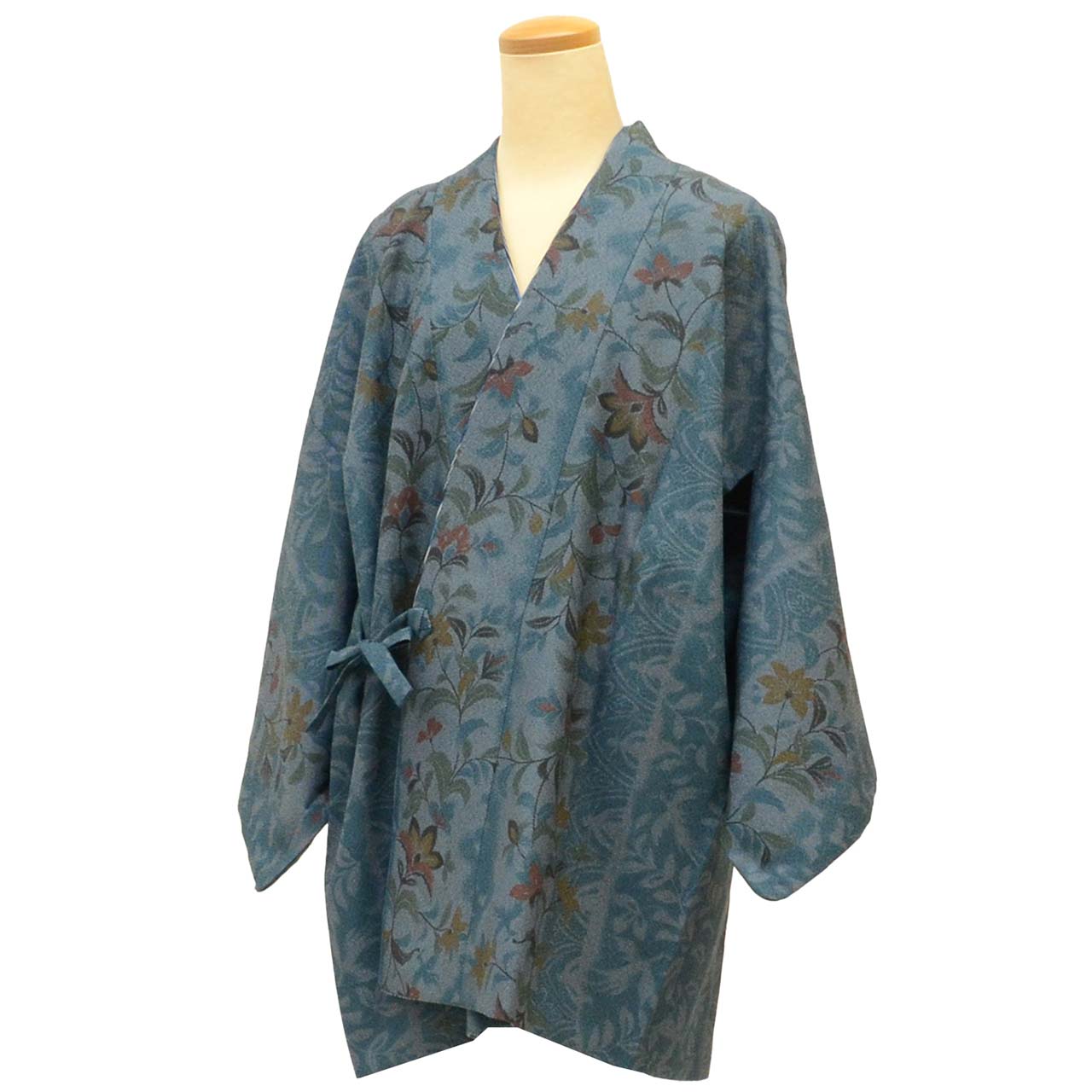 Vintage Japanese Kimono | Michiyuki Coat | Gray Blue Synthetic | Floral | Reversible | Washable | Excellent | Sustainable | uu1827b