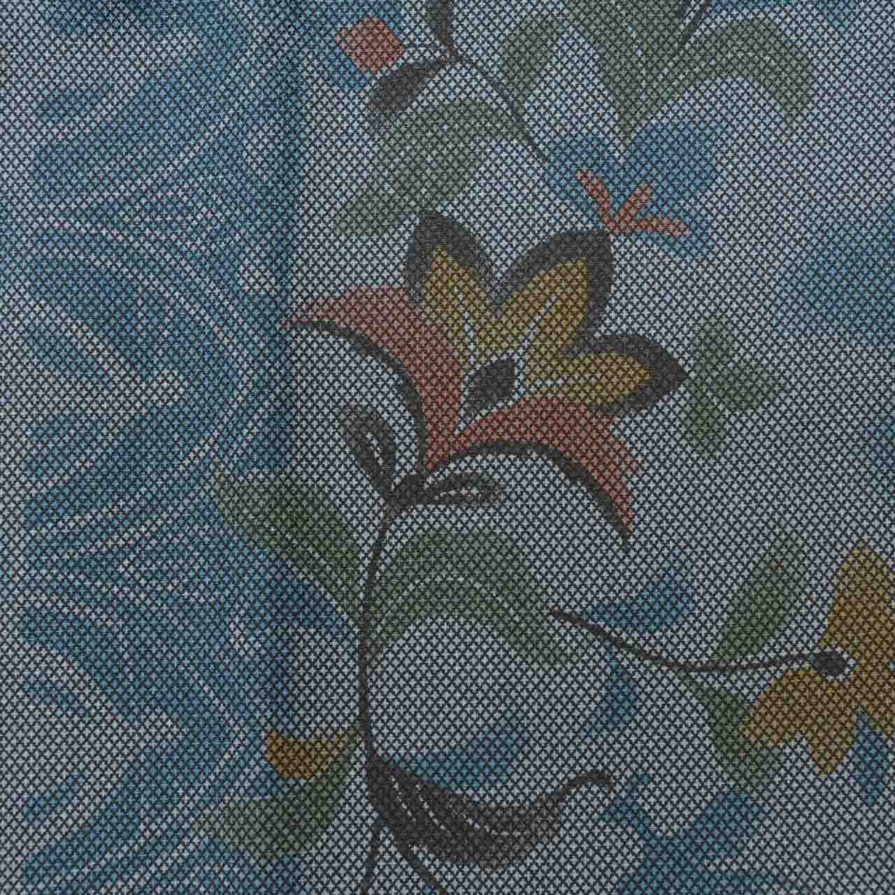 Vintage Japanese Kimono | Michiyuki Coat | Gray Blue Synthetic | Floral | Reversible | Washable | Excellent | Sustainable | uu1827b