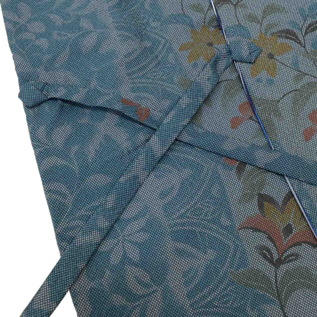 Vintage Japanese Kimono | Michiyuki Coat | Gray Blue Synthetic | Floral | Reversible | Washable | Excellent | Sustainable | uu1827b