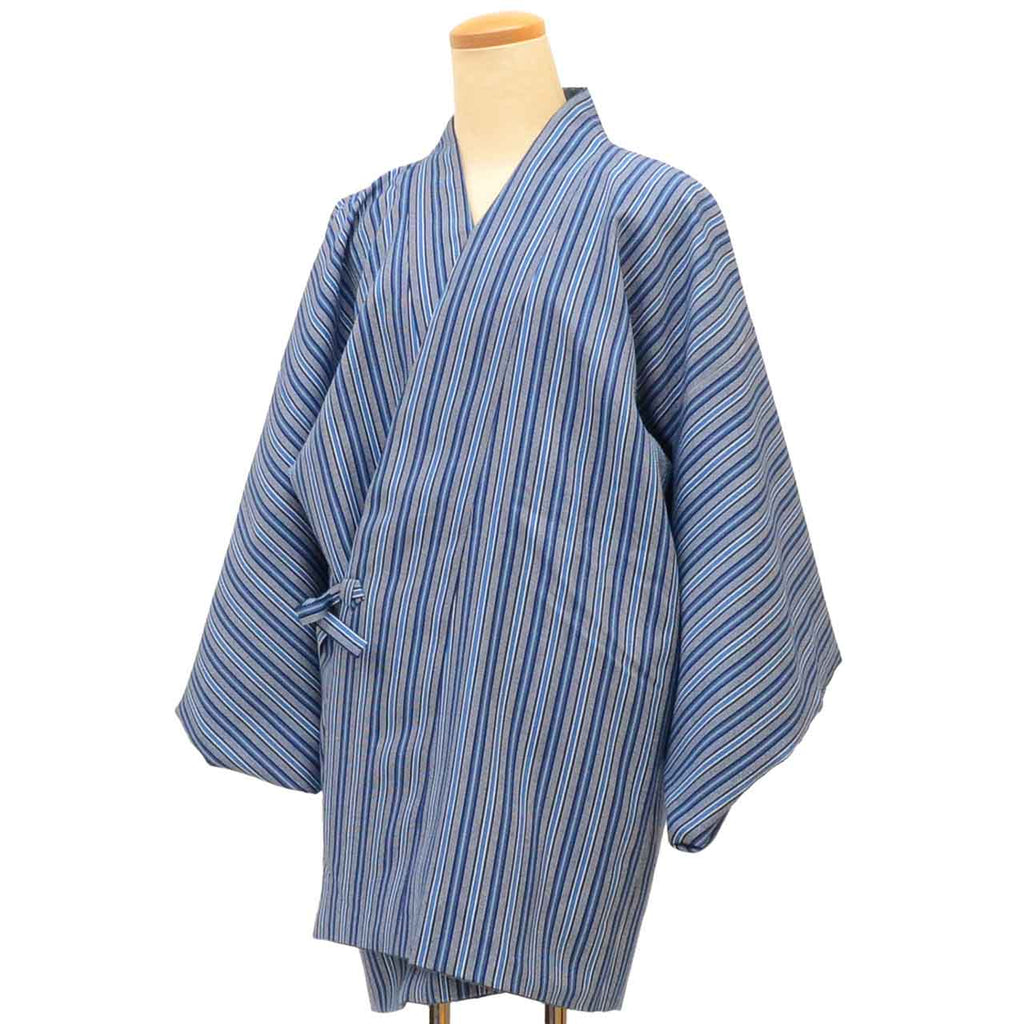 Vintage Japanese Kimono | Michiyuki Coat | Gray Blue Synthetic | Floral | Reversible | Washable | Excellent | Sustainable | uu1827b
