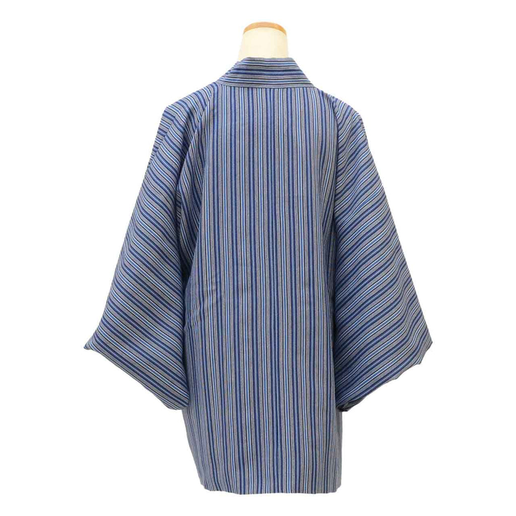 Vintage Japanese Kimono | Michiyuki Coat | Gray Blue Synthetic | Floral | Reversible | Washable | Excellent | Sustainable | uu1827b