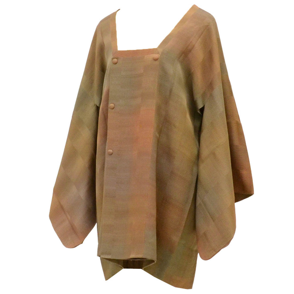 Vintage Japanese Kimono | Michiyuki Coat | Brown Silk | Lattice Pattern | Sustainable | uu1828b