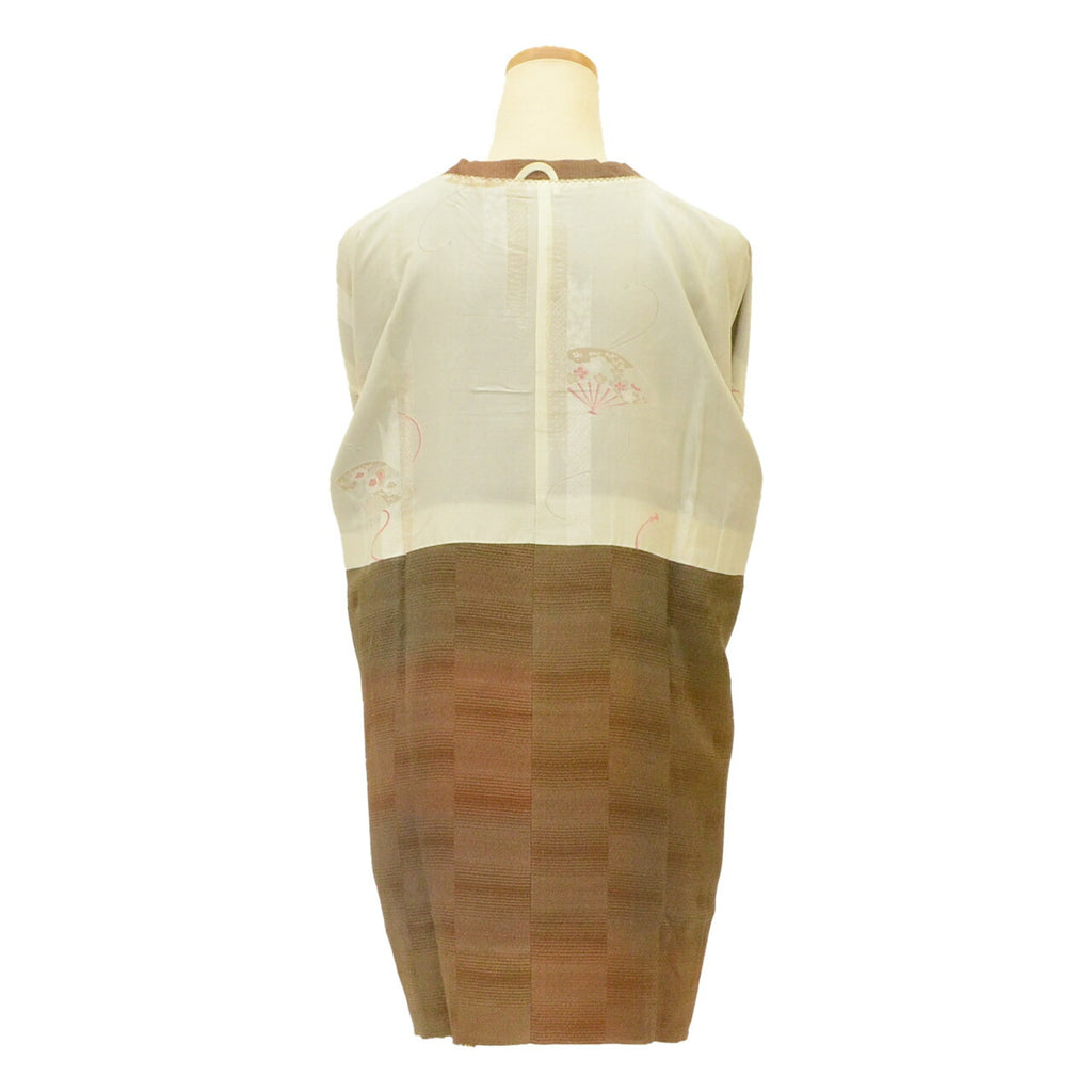 Vintage Japanese Kimono | Michiyuki Coat | Brown Silk | Lattice Pattern | Sustainable | uu1828b