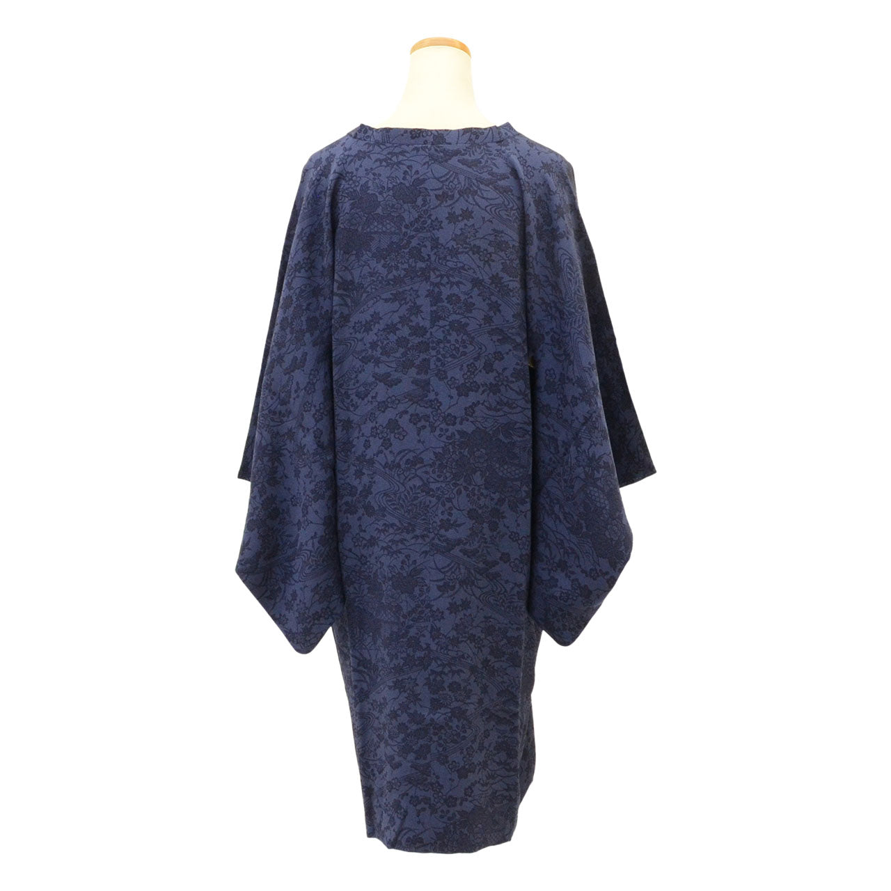 Vintage Japanese Kimono | Michiyuki Coat | Navy Silk Crepe | Floral Stream | Chiyoda Collar | Sustainable | uu1833b