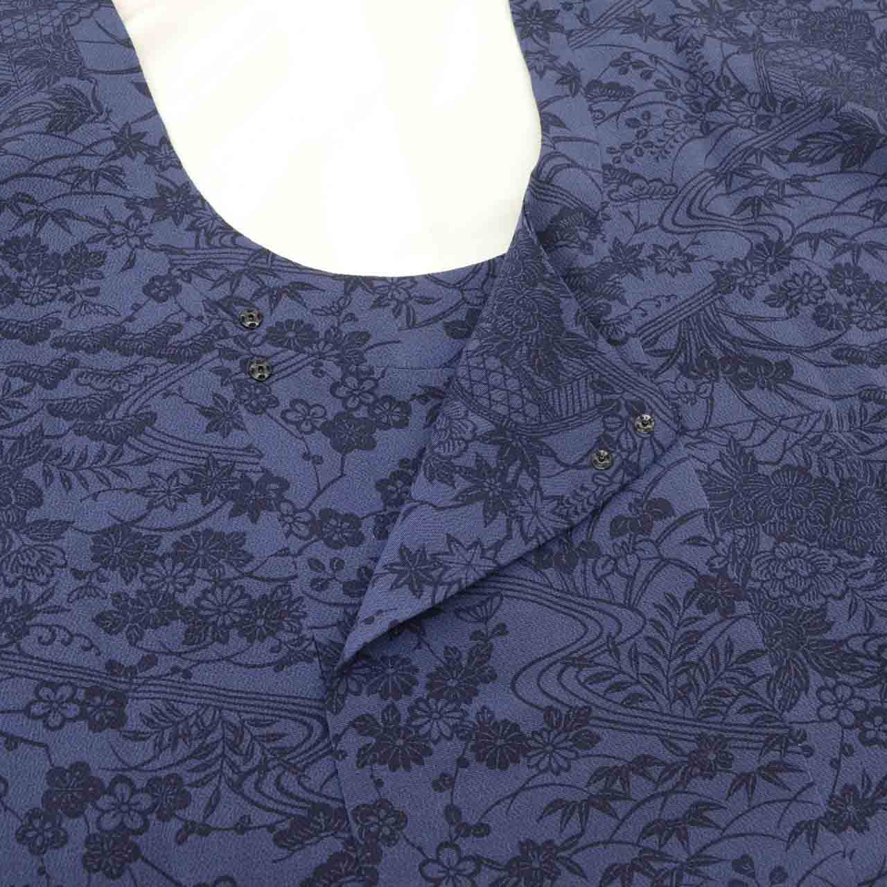 Vintage Japanese Kimono | Michiyuki Coat | Navy Silk Crepe | Floral Stream | Chiyoda Collar | Sustainable | uu1833b