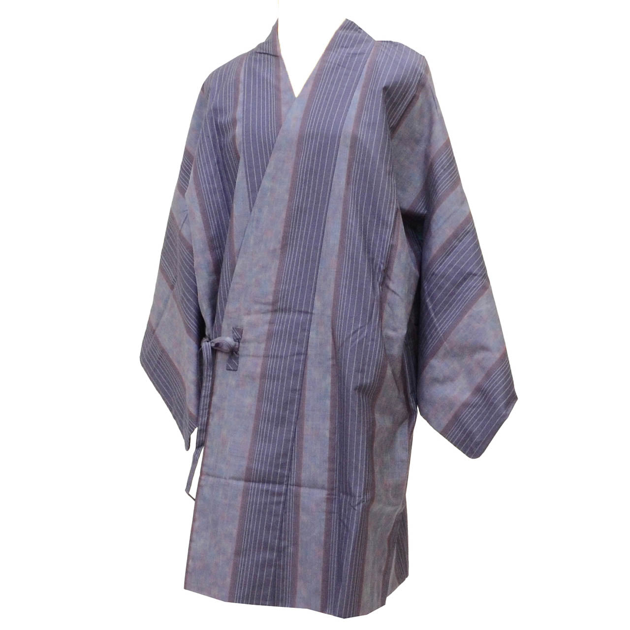 Vintage Japanese Kimono | Michiyuki Coat | Purple Silk Tsumugi | Stripe Pattern | Excellent | Sustainable | uu1835b