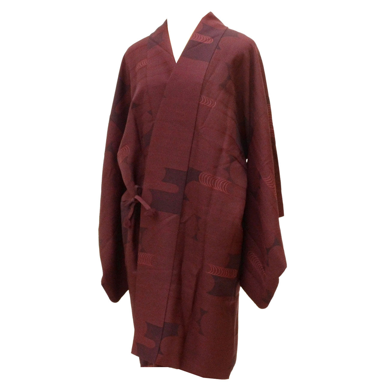 Vintage Japanese Kimono | Michiyuki Coat | Purple Red Silk | Kanze Water Pattern | Sustainable | uu1836b
