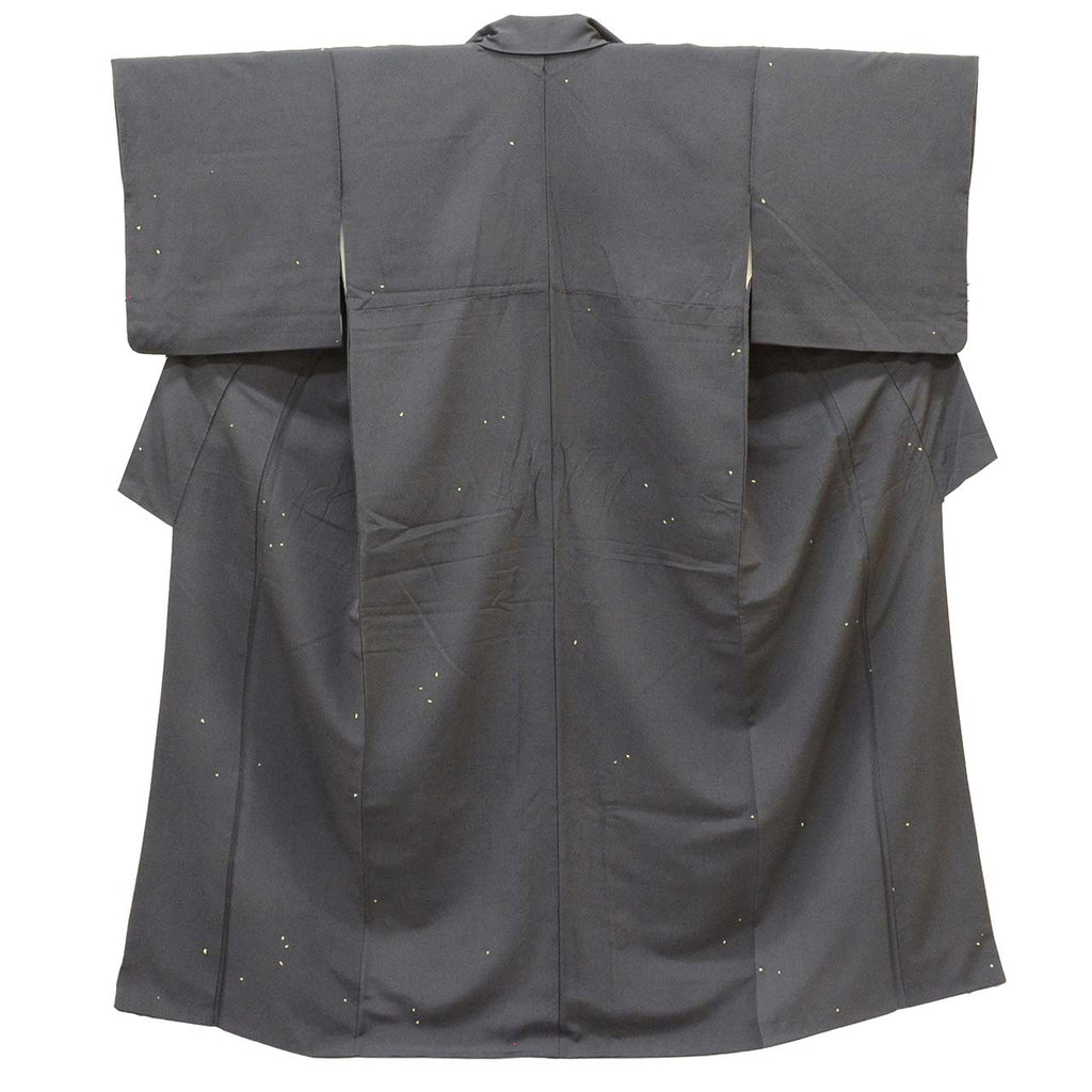 [Used] Recycled Kimono, Komon style, Pure Silk, Size S (Slightly Plus Size L), Excellent Condition, Length 155.0cm (61.0in), Sleeve Length 64.0cm (25.2in), Lined, Ready-made, Crepe fabric, Gray, Large and Small Arare pattern, Reused, uu1857b 