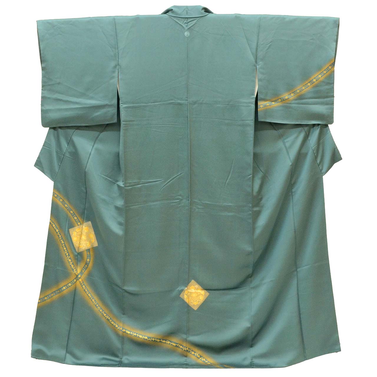 Vintage Japanese Kimono | Tsukesage | Green Silk | Floral | Gold Foil | One Crest | Size M | Sustainable | uu1858b