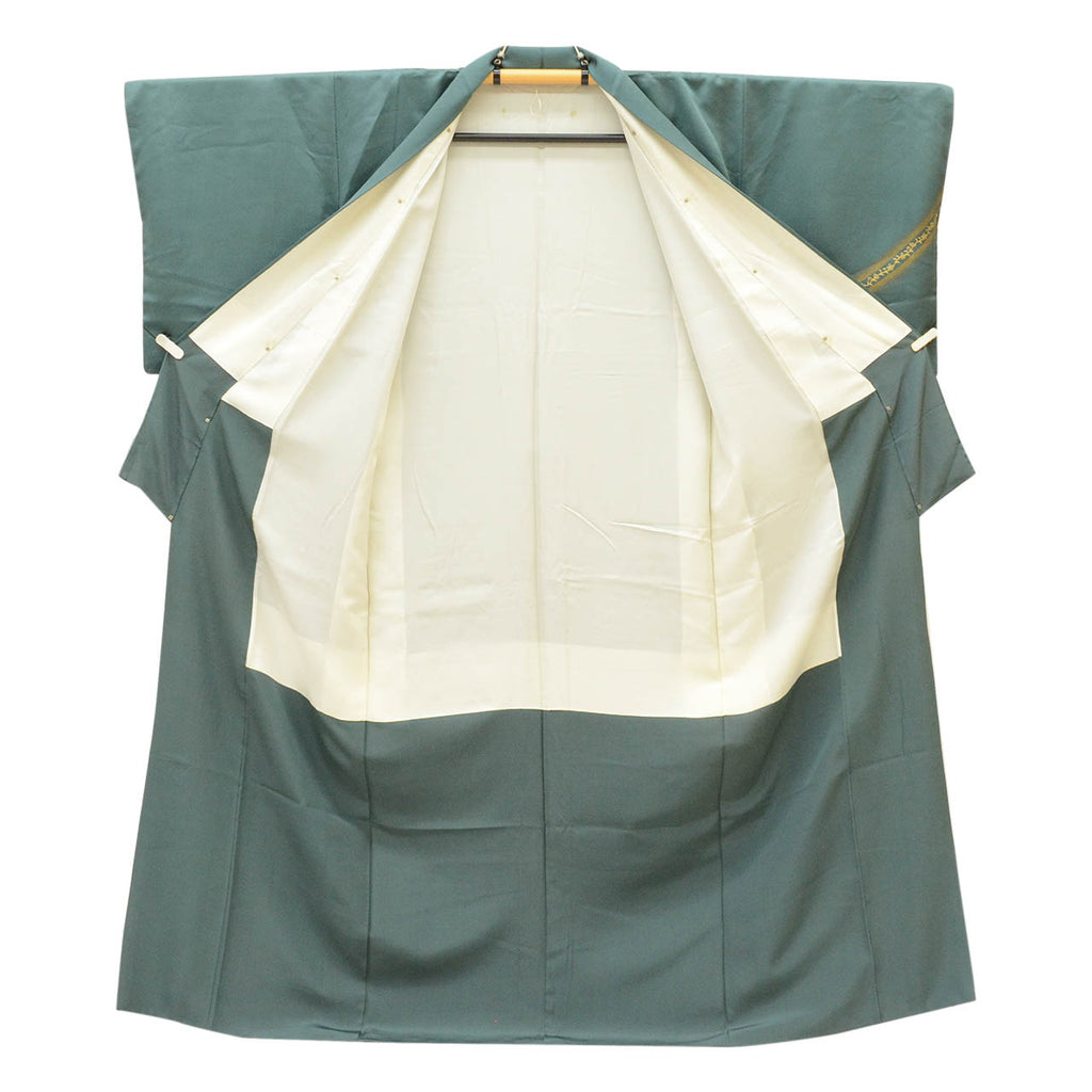 Vintage Japanese Kimono | Tsukesage | Green Silk | Floral | Gold Foil | One Crest | Size M | Sustainable | uu1858b
