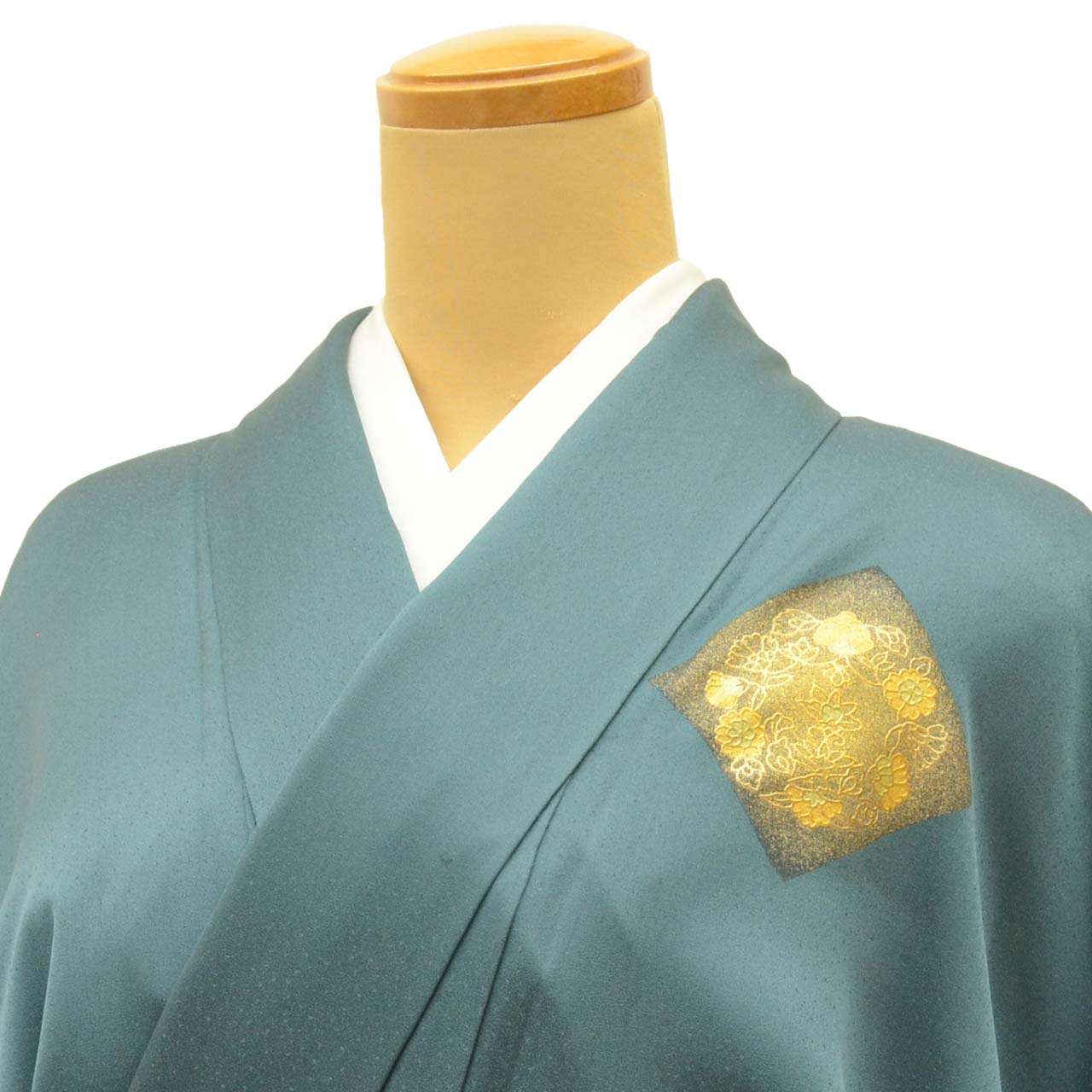 Vintage Japanese Kimono | Tsukesage | Green Silk | Floral | Gold Foil | One Crest | Size M | Sustainable | uu1858b