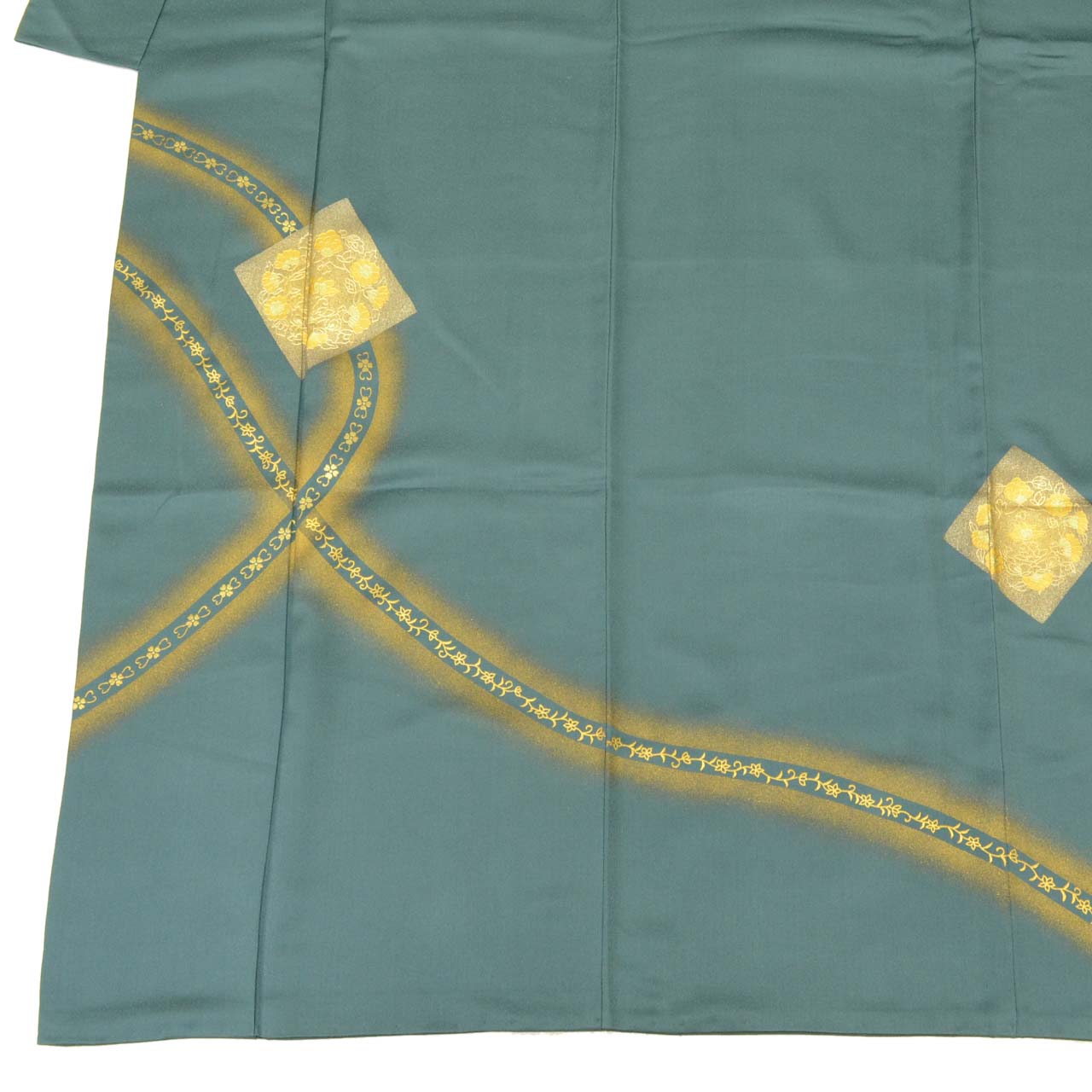 Vintage Japanese Kimono | Tsukesage | Green Silk | Floral | Gold Foil | One Crest | Size M | Sustainable | uu1858b