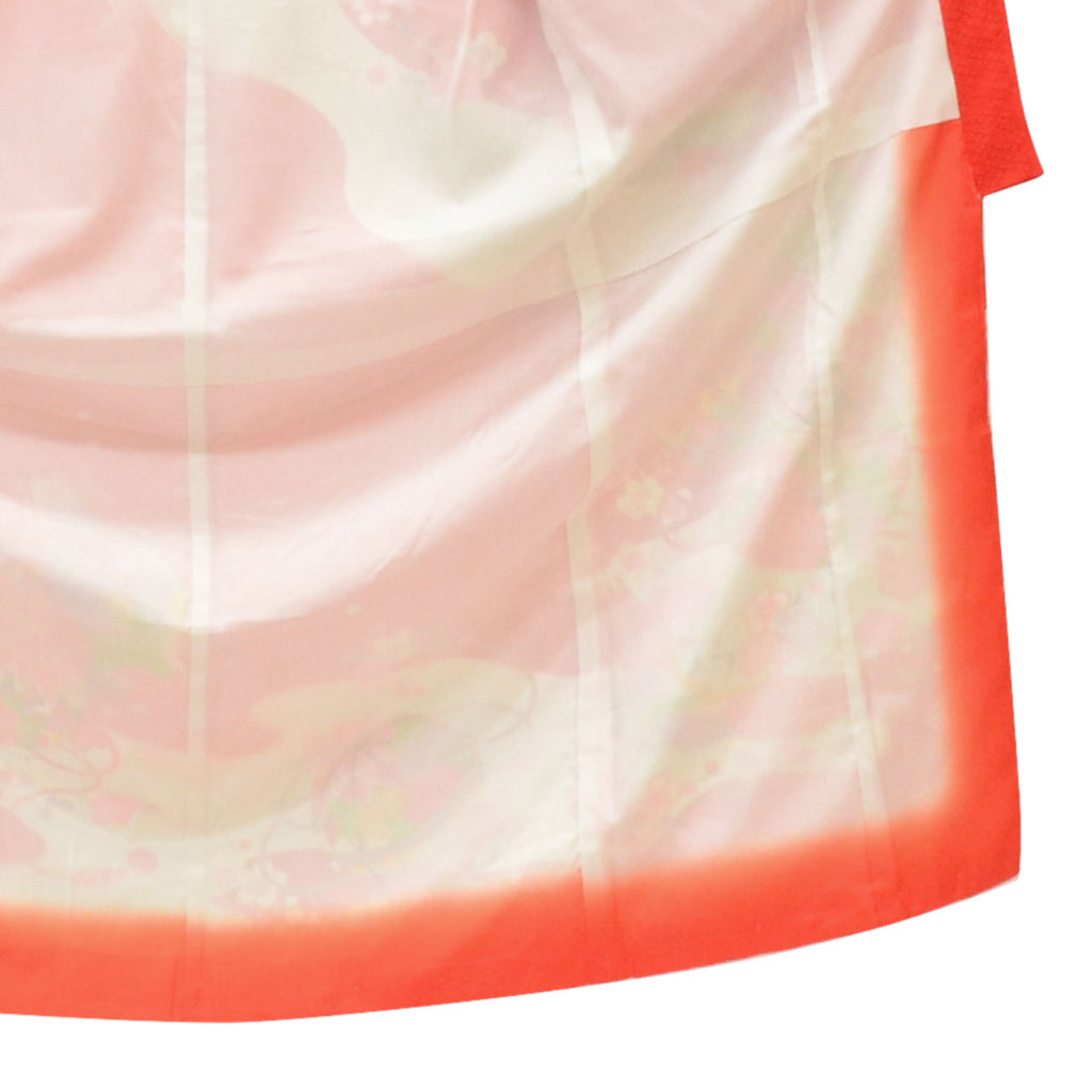 [Used] Recycled Kimono for Girls, Shichi-Go-San (7 years old), Single Kimono, Pure Silk, Ready-made, Sleeve Length 52.0cm (20.5in), Body Length 127.0cm (50.0in), Red, Ball and Crane Pattern, Gold Embellishment, Layered Collar, uu1870b 