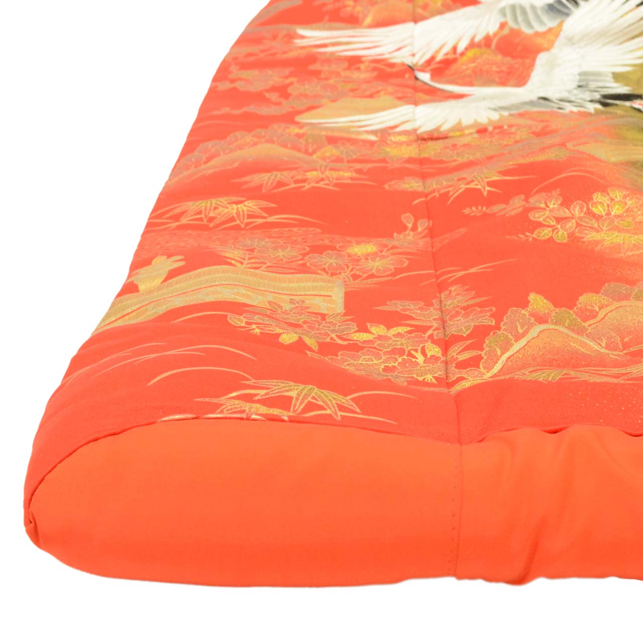 [Used] Recycled Kimono, Irouchikake (Wedding Kimono), Pure Silk, Sleeve Length 66.0cm (26.0in), Body Length 198.0cm (78.0in), Size LL, Orange, Crane Pattern, Embroidery, Gold Leaf, uu1890b 