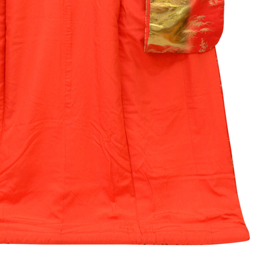 [Used] Recycled Kimono, Irouchikake (Wedding Kimono), Pure Silk, Sleeve Length 66.0cm (26.0in), Body Length 198.0cm (78.0in), Size LL, Orange, Crane Pattern, Embroidery, Gold Leaf, uu1890b 