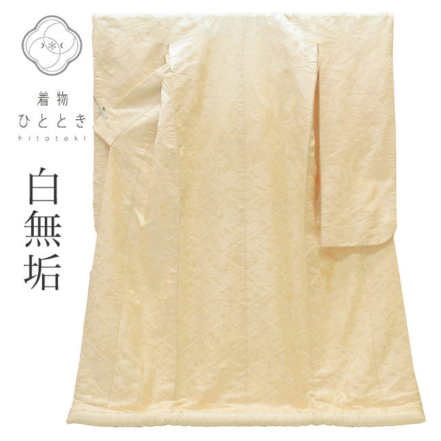 【中古】 リサイクル着物 白無垢 花嫁衣装 正絹 裄66cm 身丈191cm L 白色系 四君子金鶏文様 唐織 uu1891b
