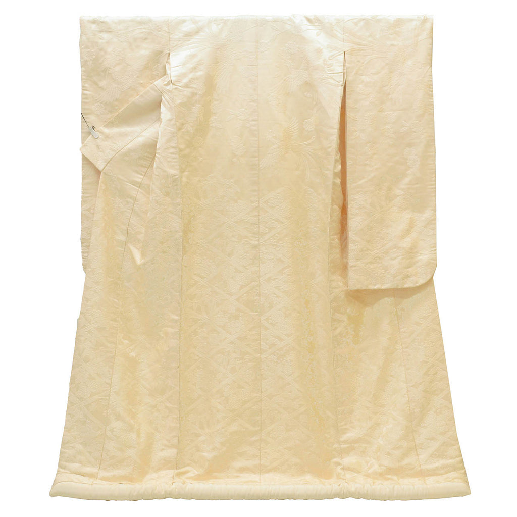 Vintage Japanese Kimono | Shiromuku | Cream Silk | Shikkunshi Golden Pheasant | Kara-ori | Size L | Sustainable | uu1891b