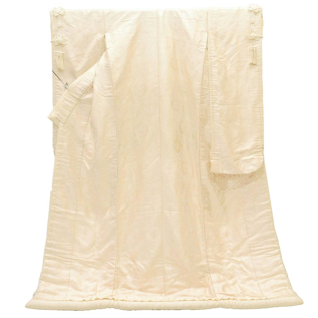 Vintage Japanese Kimono | Shiromuku | White Silk | Butterfly Diamond | Junihitoe Style | Kara-ori | Tall Size LL | Sustainable | uu1892b