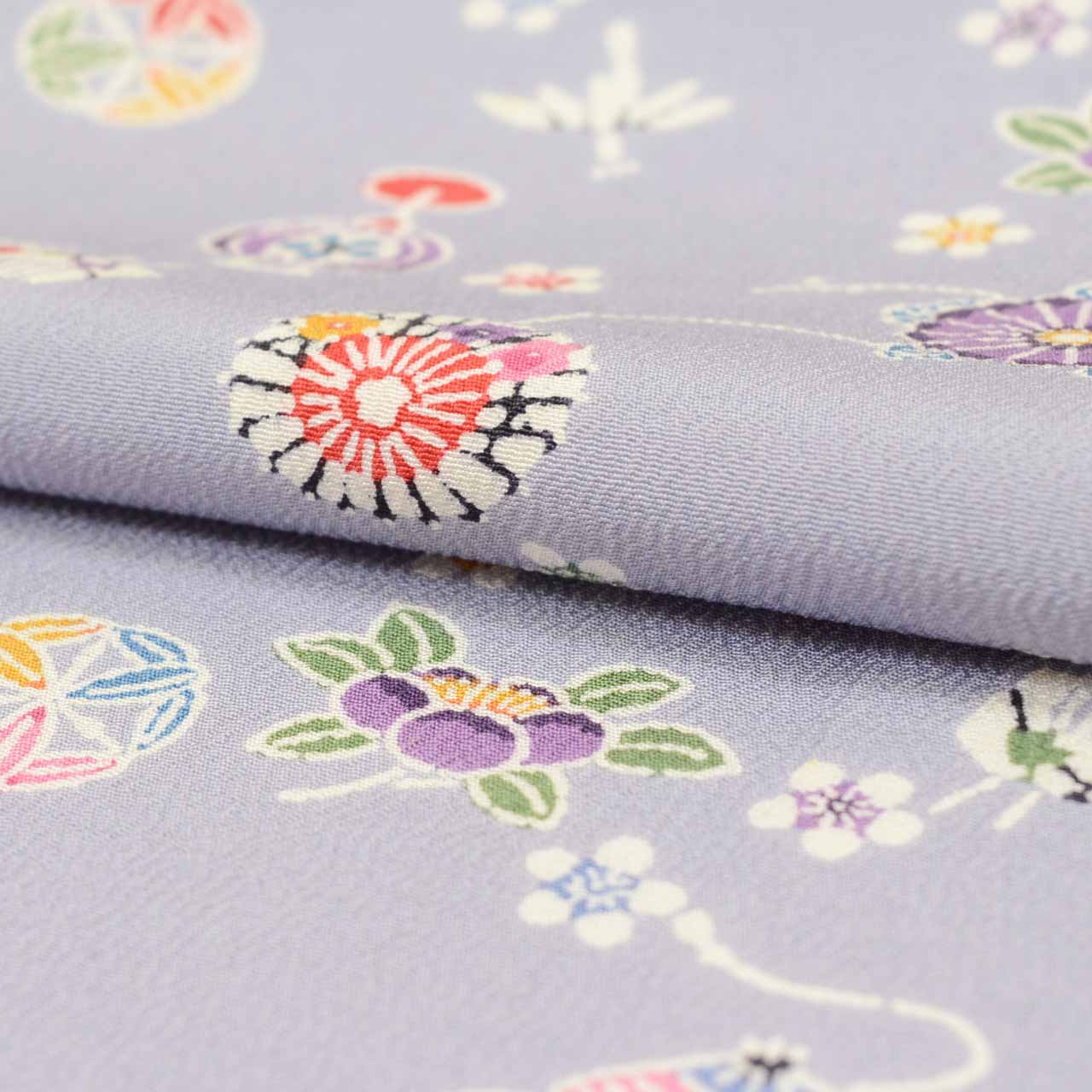[Used] Recycled Kimono, Komon style, Pure Silk, Size S, Good Condition, Length 153cm, Made by Mitsukoshi, Sleeve Length 63cm, Lined, Ready-made, Crepe fabric, Gray, Flower, Fan, Umbrella, Shikishi (decorative paper), Comb, Reused uu1899b 