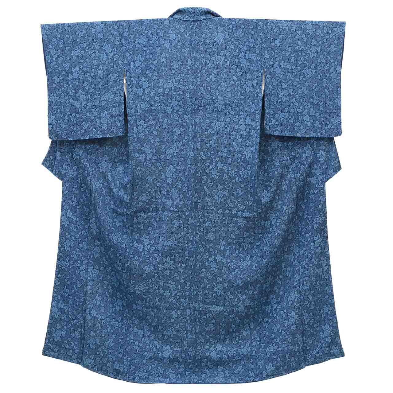 [Used] Recycled Kimono, Komon Kimono, Pure Silk, Size S, Good Condition, Length 154.0cm (60.6in), Sleeve Length 63.0cm (24.8in), Lined, Ready-made, Crepe Fabric, Navy Blue, Floral Arabesque Pattern, Reused uu1900b 