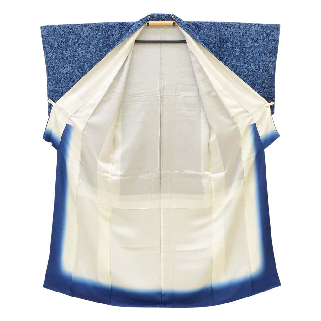 [Used] Recycled Kimono, Komon Kimono, Pure Silk, Size S, Good Condition, Length 154.0cm (60.6in), Sleeve Length 63.0cm (24.8in), Lined, Ready-made, Crepe Fabric, Navy Blue, Floral Arabesque Pattern, Reused uu1900b 