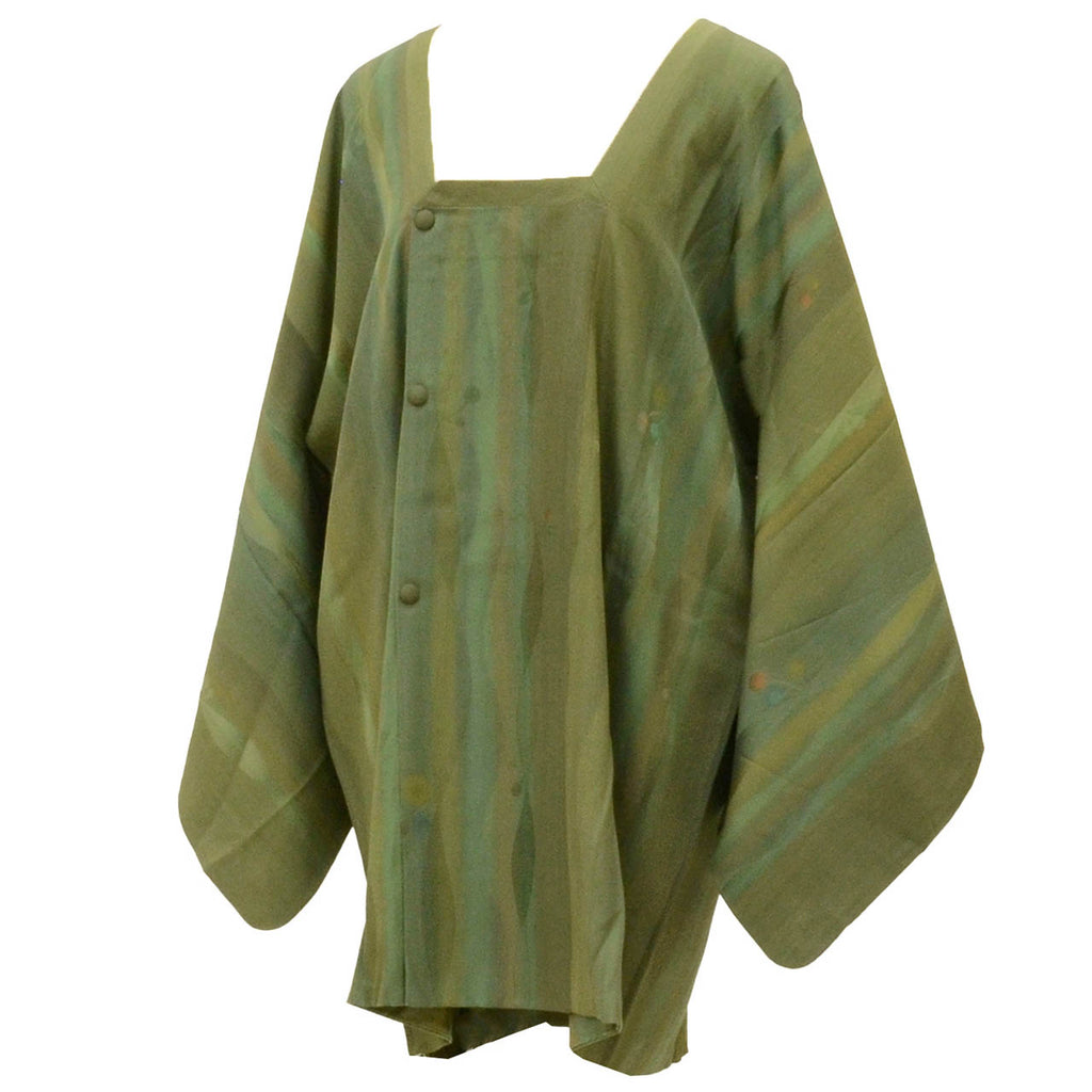 Vintage Japanese Kimono | Michiyuki Coat | Green Silk | Tatewaku Cherry Pattern | Sustainable | uu1918b
