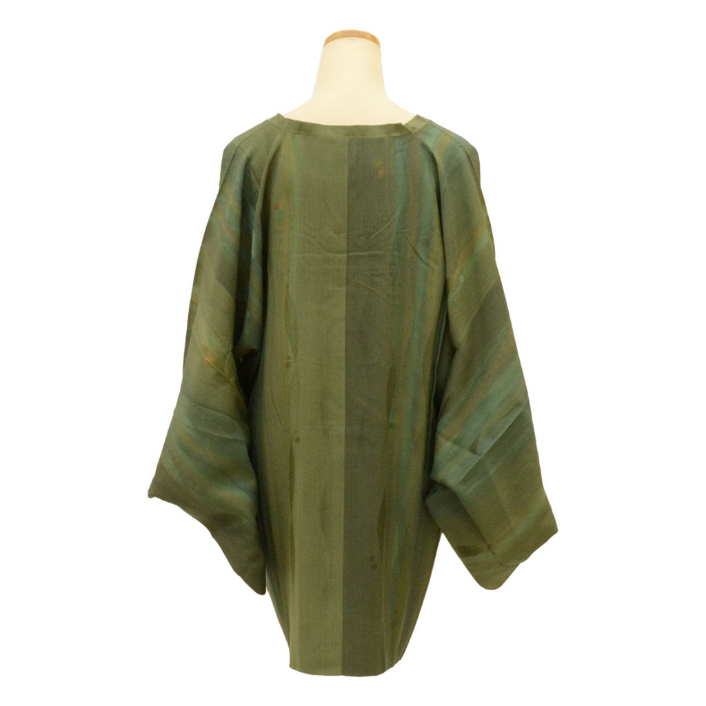 Vintage Japanese Kimono | Michiyuki Coat | Green Silk | Tatewaku Cherry Pattern | Sustainable | uu1918b