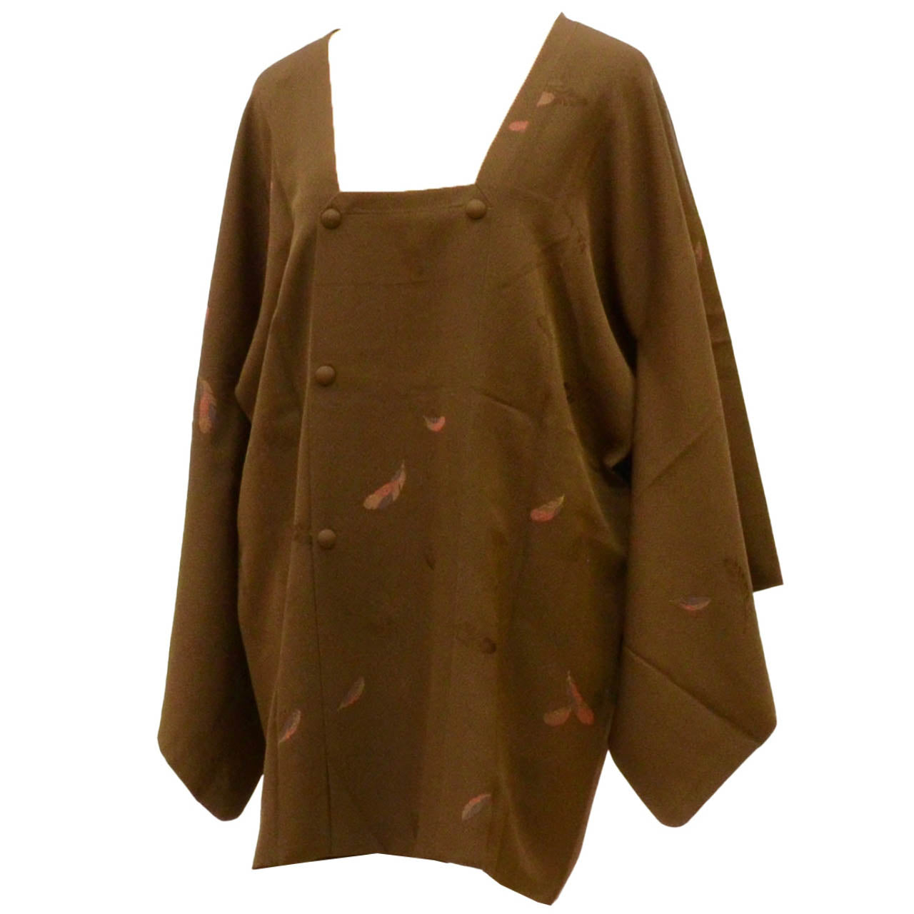 Vintage Japanese Kimono | Michiyuki Coat | Brown Silk | Feather Pattern | Sustainable | uu1927b