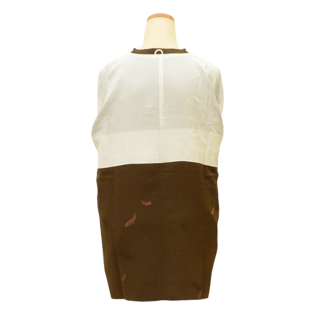 Vintage Japanese Kimono | Michiyuki Coat | Brown Silk | Feather Pattern | Sustainable | uu1927b