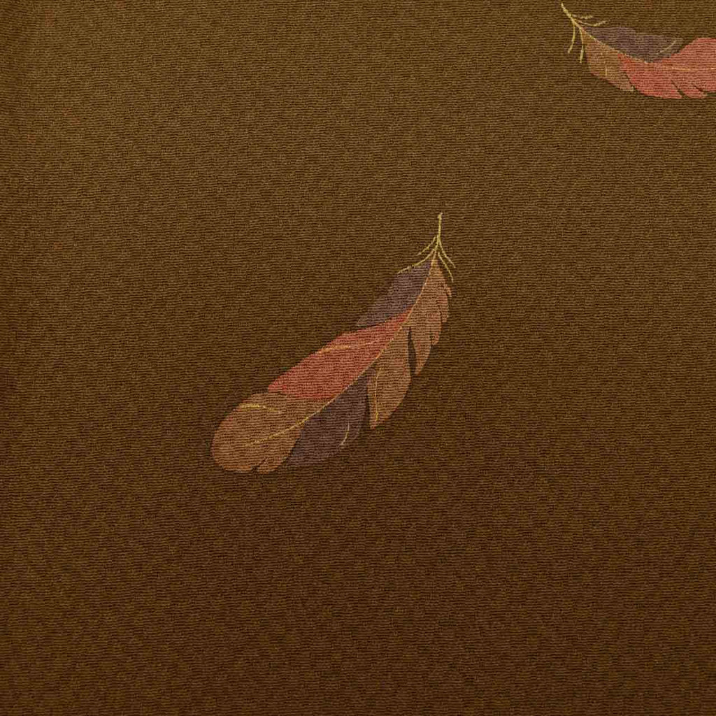 Vintage Japanese Kimono | Michiyuki Coat | Brown Silk | Feather Pattern | Sustainable | uu1927b