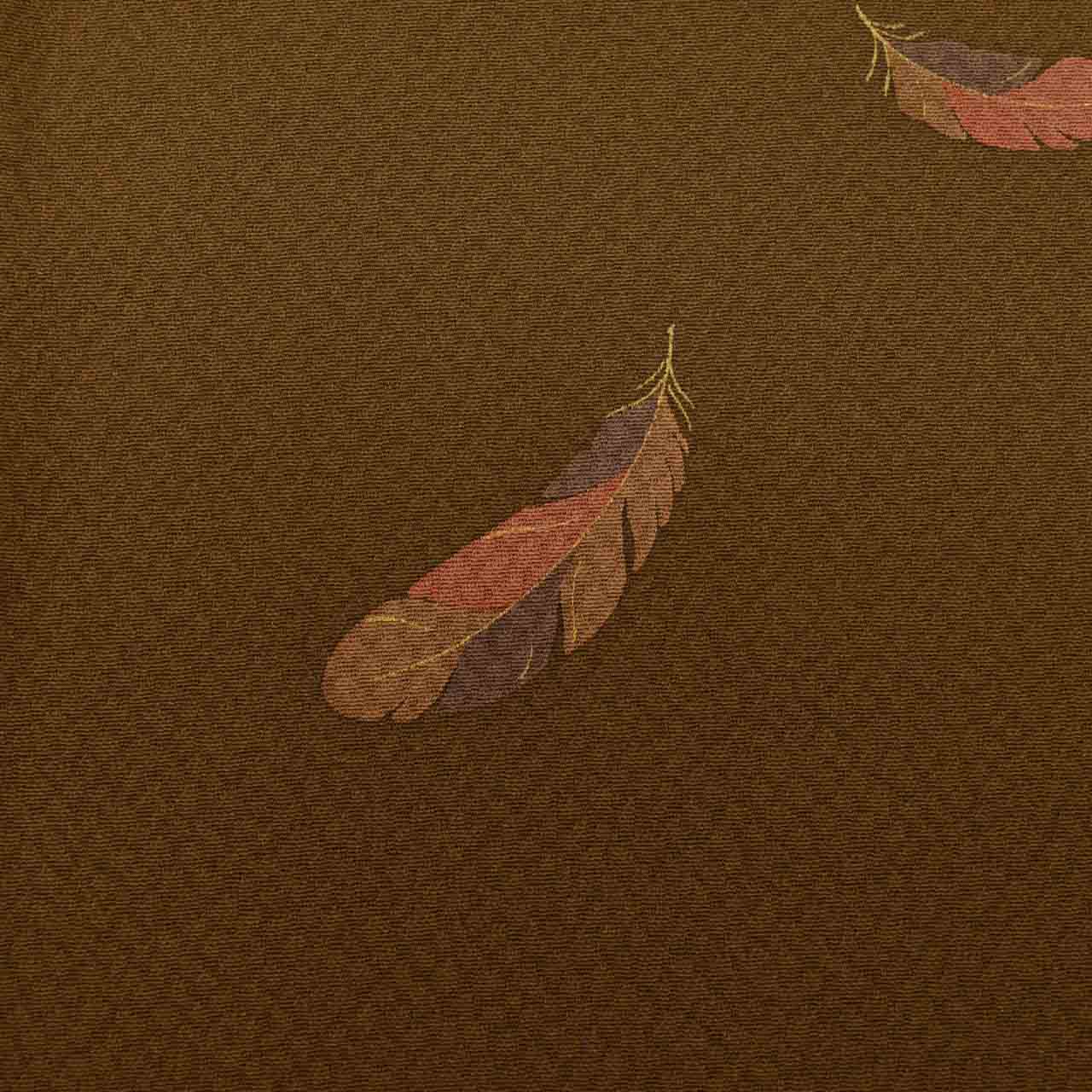 Vintage Japanese Kimono | Michiyuki Coat | Brown Silk | Feather Pattern | Sustainable | uu1927b