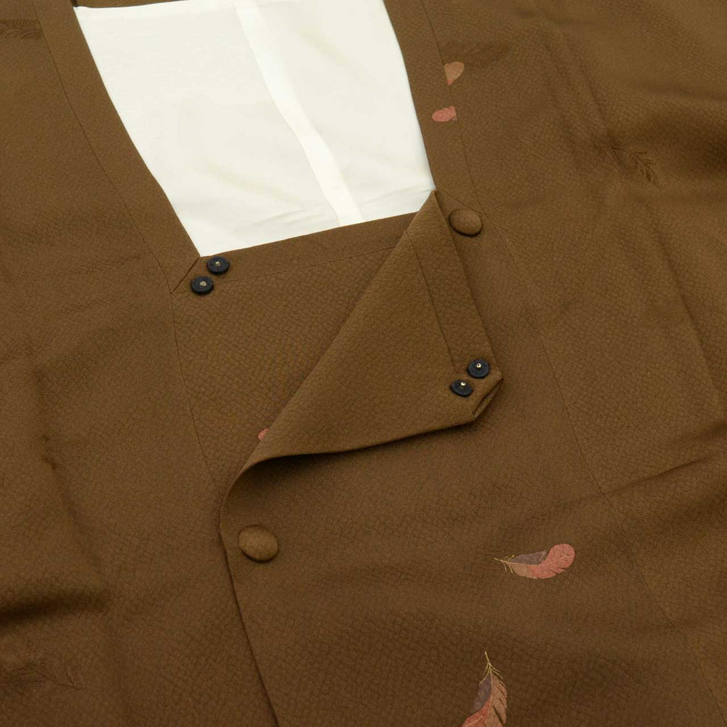 Vintage Japanese Kimono | Michiyuki Coat | Brown Silk | Feather Pattern | Sustainable | uu1927b