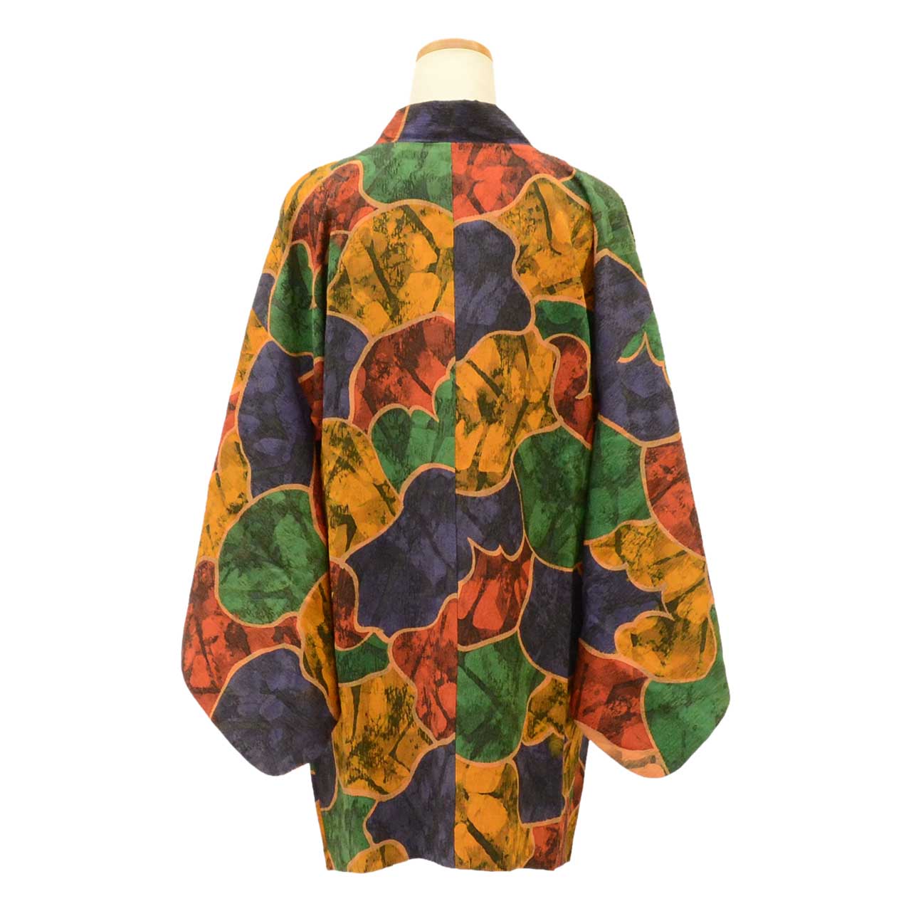 Vintage Japanese Kimono | Michiyuki Coat | Navy Green Red Silk | Geometric Pattern | Excellent | Sustainable | uu1929b