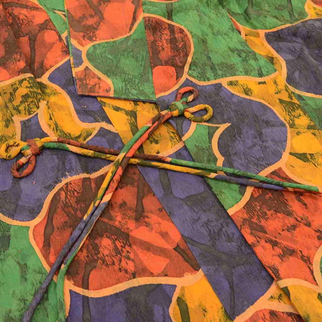 Vintage Japanese Kimono | Michiyuki Coat | Navy Green Red Silk | Geometric Pattern | Excellent | Sustainable | uu1929b