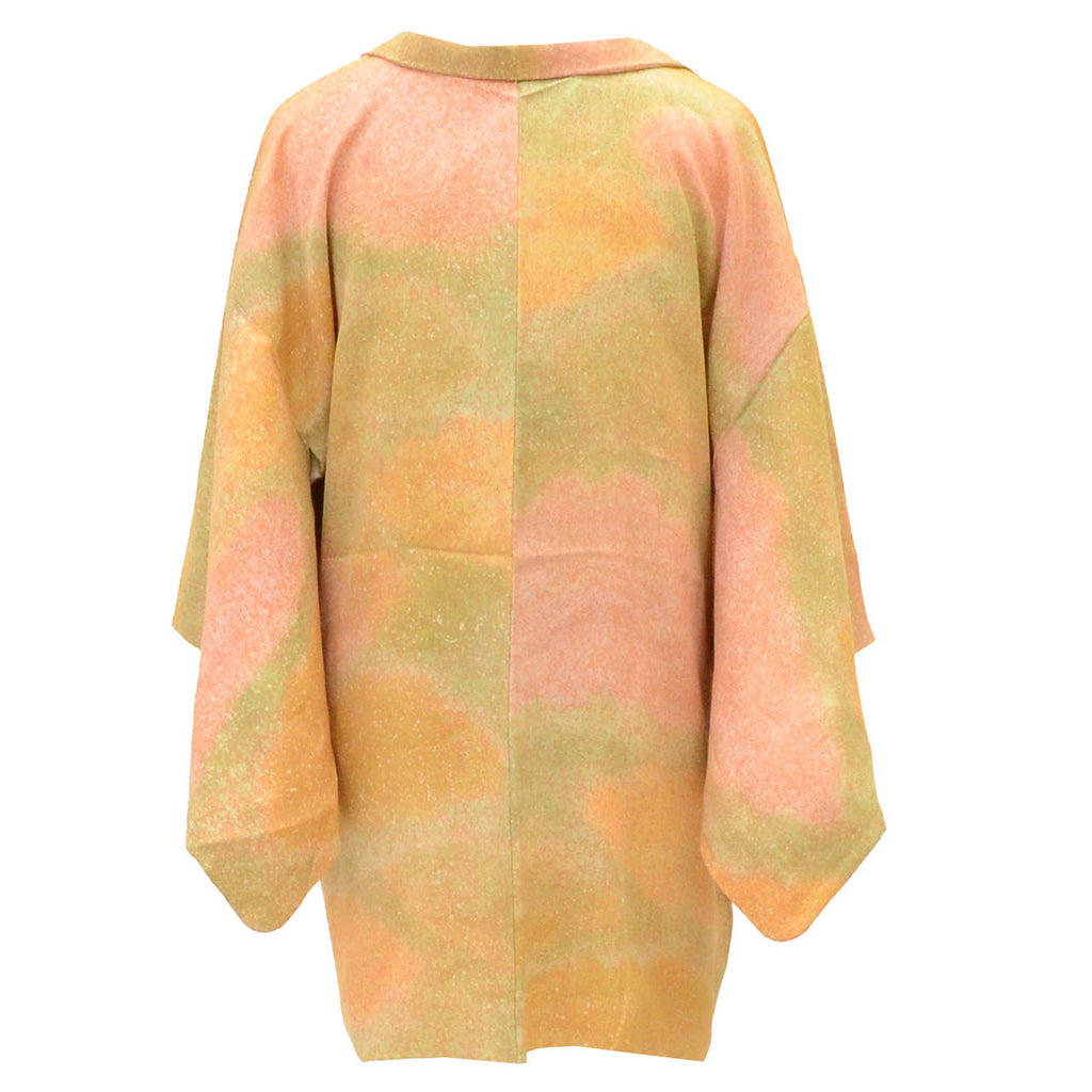 [Used] Silk Haori (short jacket), Recycled Haori, Sleeve length 64.0cm (25.2in), Body length 78.0cm (30.7in), Orange color, Makizome (sprinkled paste) pattern, uu1935b 