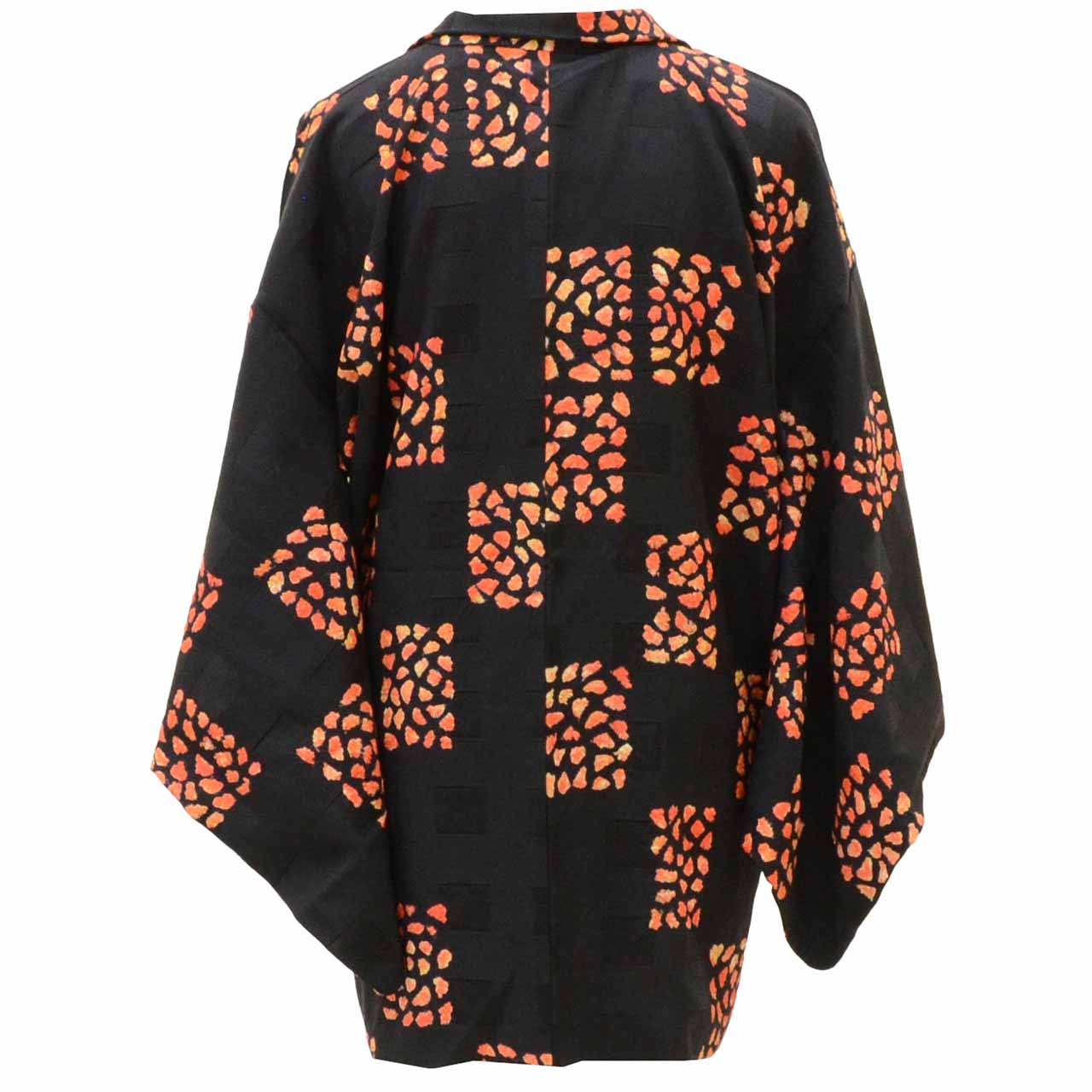 [Used] Silk Haori (short jacket), Sleeve length 64.0cm (25.2in), Body length 78.0cm (30.7in), Black, Shibori pattern, Comes with haori cord uu1936b 