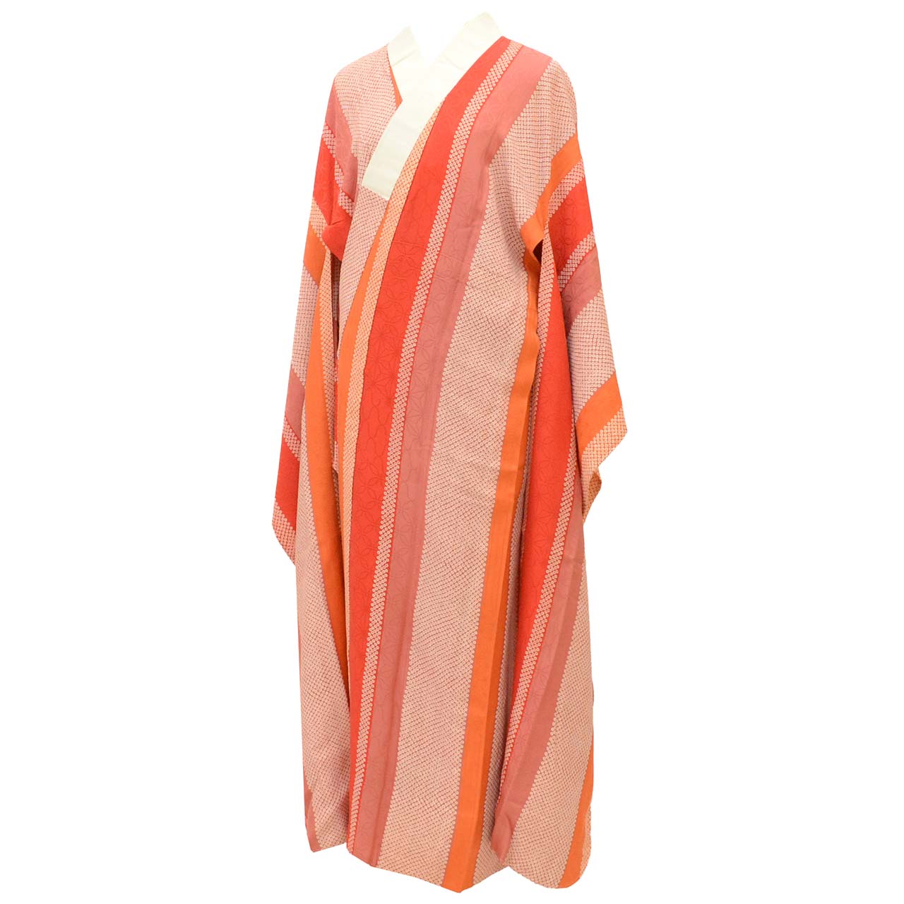 Vintage Japanese Kimono | Women's Nagajuban | Red Orange Silk | Hemp Leaf Kanoko | For Furisode | Sustainable | uu1949b