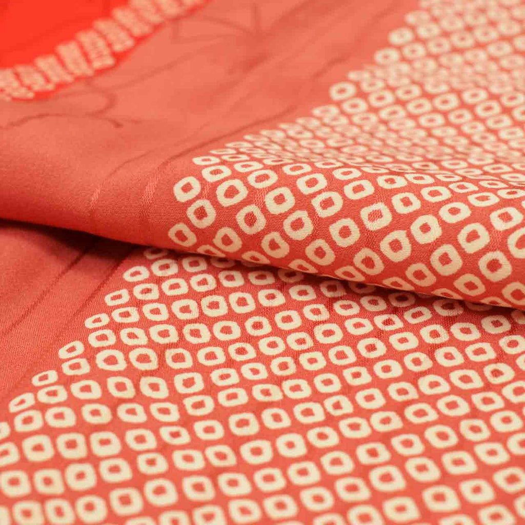Vintage Japanese Kimono | Women's Nagajuban | Red Orange Silk | Hemp Leaf Kanoko | For Furisode | Sustainable | uu1949b